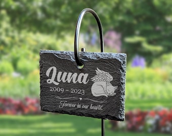 Custom Tall Hanging Cat Memorial Plaque | Slate Sign and Stainless Steel Stake Marker
