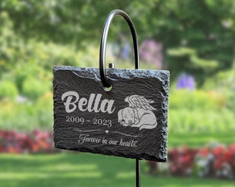 Custom Tall Hanging Dog Memorial Plaque | Slate Sign and Stainless Steel Stake Marker