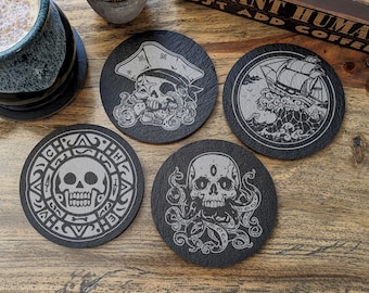 Pirate Stuff | Engraved Slate Coasters | Single or Set of 4