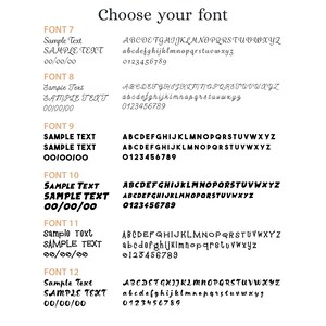 May include: A graphic showing different font styles with the text "Sample Text" and "SAMPLE TEXT" in each font. The font styles are labeled with numbers 7 through 12. The graphic also includes the alphabet in uppercase and lowercase, and the numbers 0 through 9 in each font.