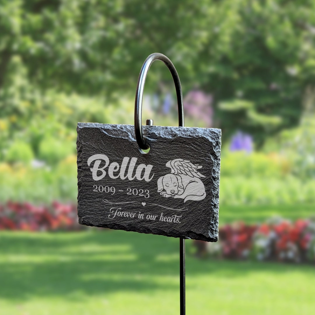 Custom Tall Hanging Dog Memorial Plaque Slate Sign and Stainless Steel Stake Marker Etsy