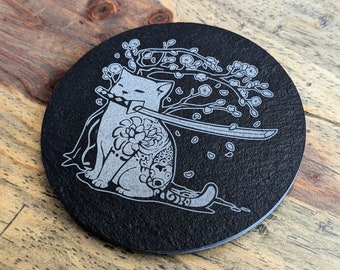 Engraved Slate Coaster | Many Cat Designs | Single or Set of 4