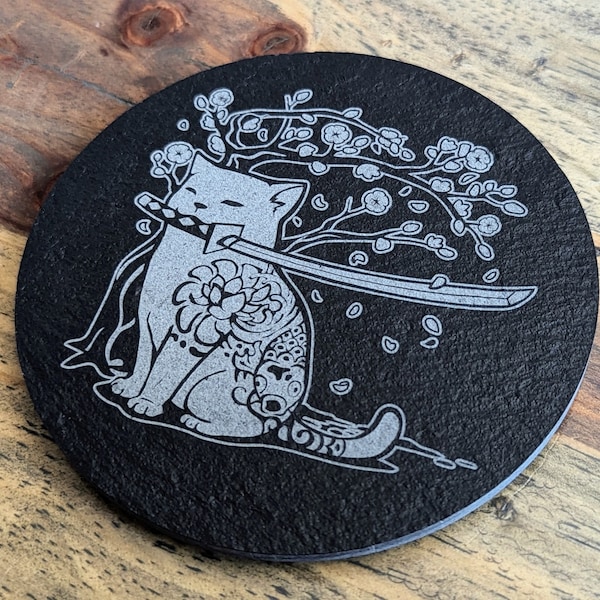 Engraved Slate Coaster | Many Cat Designs | Single or Set of 4