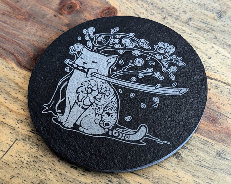 Engraved Slate Coaster Many Cat Designs Single or Set of 4 image 1