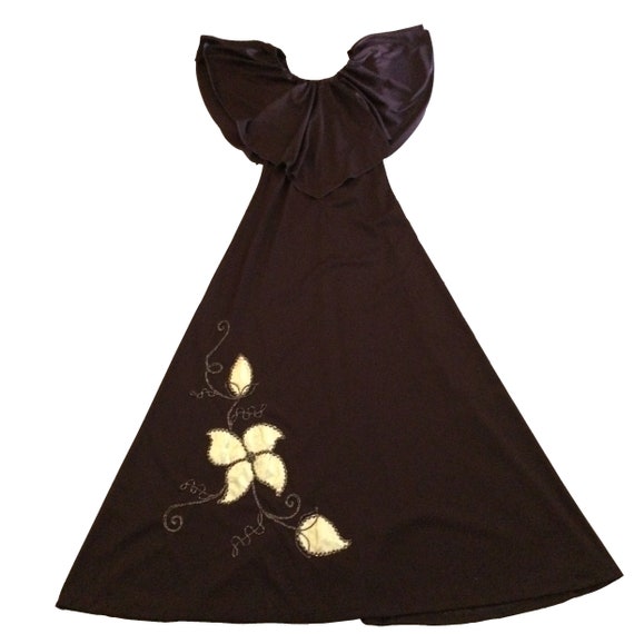 70’s Strapless Brown Polyester Dress with Gold Em… - image 2