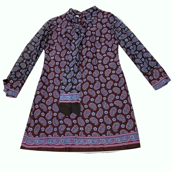 Long sleeve paisley printed 70s dress! - image 4