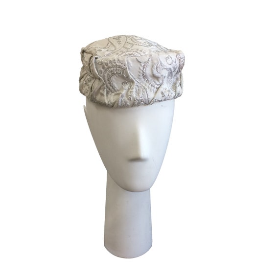 60’s Silver Brocade Pillbox Hat
