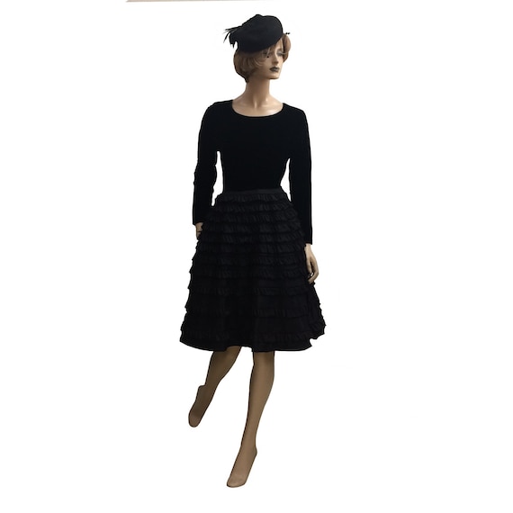 50’s Long-Sleeve Velvet and French Taffeta Dress