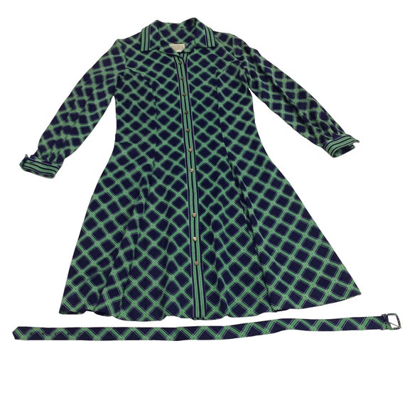 70’s Plaid Button-Down Polyester Dress - image 2