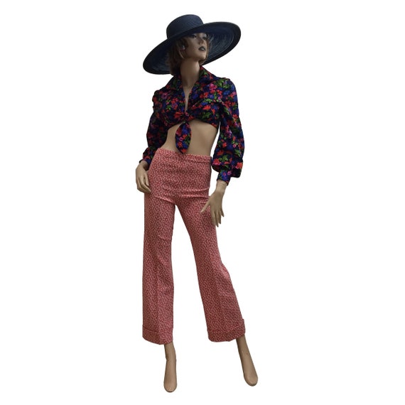 60’s/70’s Long-Sleeve Floral Print Wrap Shirt