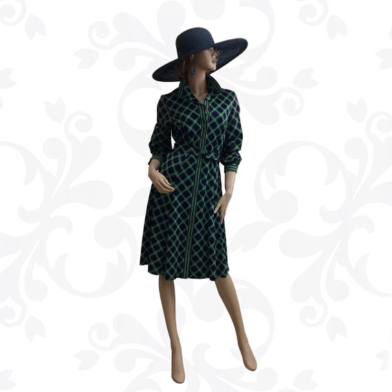 70’s Plaid Button-Down Polyester Dress - image 1