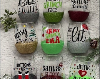 Christmas Glitter Wine Glasses  - Adult Holiday Humor - Winter - Stemless