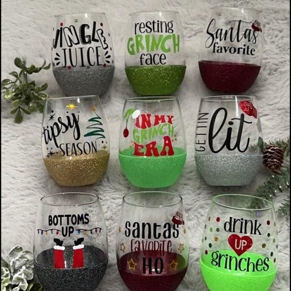 Christmas Glitter Wine Glasses  - Adult Holiday Humor - Winter - Stemless