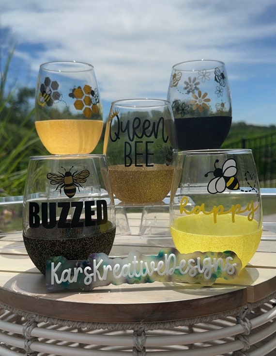 Bumble Bee Glitter Wine Glass - Spring Summer Wine Glass - Glitter Wine  Glass - Floral - Glass - Etsy