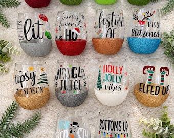 Christmas Glitter Wine Glasses  - Adult Holiday Humor - Winter - Stemless