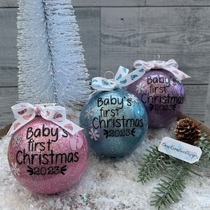 Christmas Ornament- BABYS FIRST CHRISTMAS - Plastic ball sphere ornament