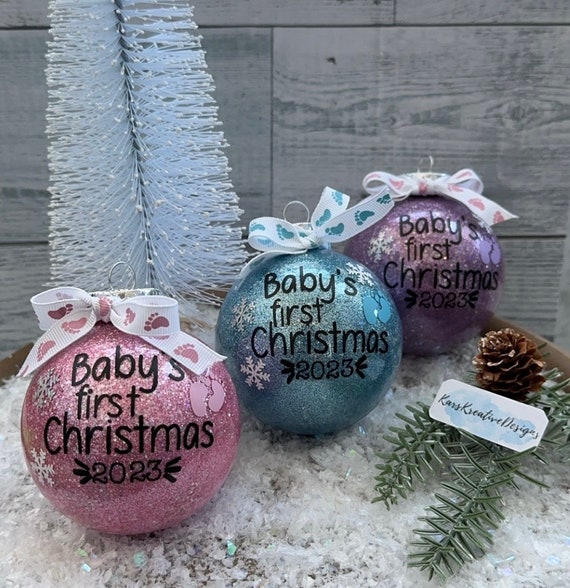 Christmas Ornament BABYS FIRST CHRISTMAS Plastic Ball Sphere Ornament Etsy