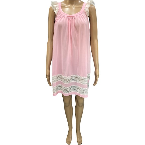 Vintage Miss Elaine Babydoll Nightgown Teddy Negligee Pink Size Small