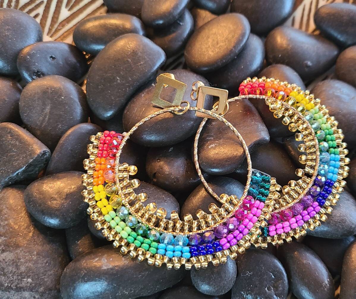 Rainbow Hoop Earrings Handmade Colombia Etsy