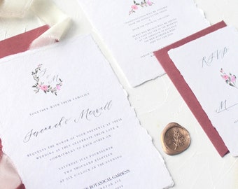 Wedding Invitation Template, Invite, RSVP & Details Printable, Floral Wedding Invitation, Handmade Paper Invitation, Blush Wedding Invite
