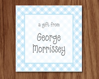 Gingham Calling Cards, Gift Tags, Stickers | Personalized A Gift From Cards | Preppy Tags for Kids Birthday Presents