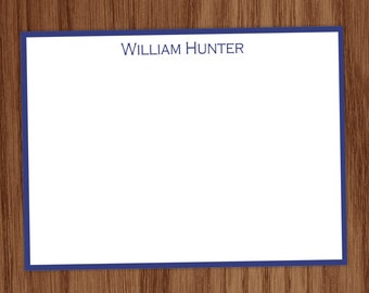 Personalized Classic Flat Note Card Set - Stationery Custom Masculine Solid Border Cards - Male Boys Dad Gifts