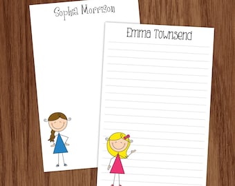 Bloc de notas rayado para niñas / Papelería personalizada con figuras de palitos / Regalo personalizado para niños
