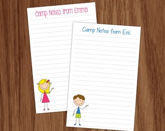 Kids Notepad - Personalized Notes from Camp Stick Figure Stationery - Boys and Girls Lined Memo Pads
