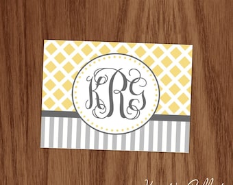 Monogrammed Foldover Note Cards | Girls Personal Striped Custom Stationery | Ladies Personalized Thank You Notes