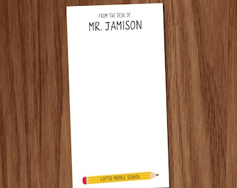 Personalized Teacher Notepad | Back to School Pencil Memo Pad | Male Educator Appreciation Stationery Gift | Classroom Paper for Men