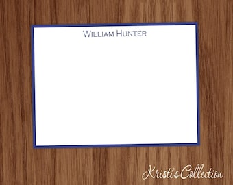 Personalized Classic Flat Note Card Set | Custom Masculine Solid Border Cards | Male, Boys, Dad Stationery Gifts