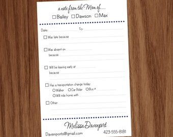 School Excuse Notepad | Personalized Notes to School | Custom Memo to Teachers | Parent Excuse Stationery