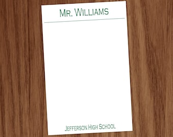 Teacher Notepad with School Name | Custom School Color Choice | Male Educator Stationery | School Memo Pad for Notes Home