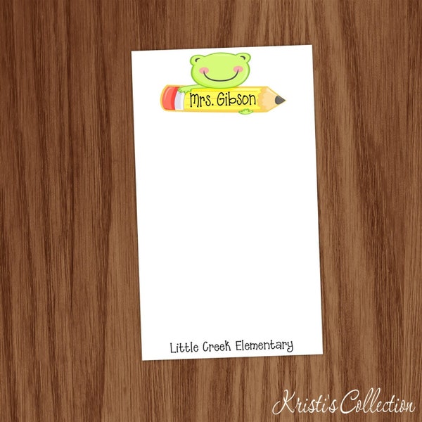 Frog Note Pad | Back to School Teacher Appreciation Gift | Frog with Pencil Custom Memo Pad