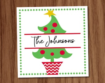 Christmas Tree Gift Tags Stickers, Personalized Family Calling Cards Gift Inserts Enclosure Cards