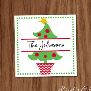 Christmas Tree Gift Tags Stickers, Personalized Family Calling Cards Gift Inserts Enclosure Cards image 1