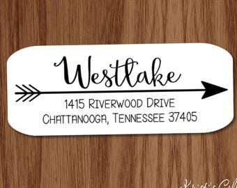 Family Return Address Labels - Personalized Calligraphy Arrow Mailing and Shipping Labels - New Home Gift