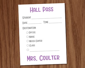 Personalized Teacher Hall Pass | Set of FOUR Notepads | Back to School Gift | School Counselor Pass to Class Pads