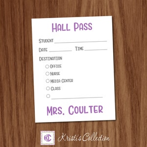 Personalized Teacher Hall Pass | Set of FOUR Notepads | Back to School Gift | School Counselor Pass to Class Pads
