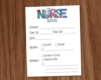 Nurse Hall Pass Note Pad Set of FOUR | Personalized Back to School Gift for Teacher Appreciation | Teacher Passes to Class Pads