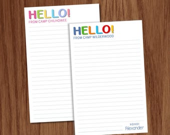 Papelería para campamento infantil / Bloc de notas personalizado con renglones y el nombre del campamento / Regalo de papelería personalizado para niños y niñas / Notas para mamá y papá