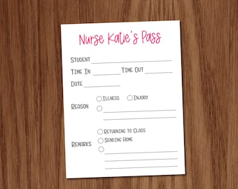 Pases de enfermería / Juego de cuatro blocs de notas / Material escolar para pases de clínica a clase