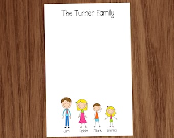 Stick Family Notepad | Stick Figure Custom Memo Pad | Family Stationery Gift for Mom and Friends