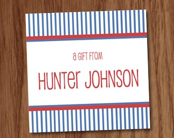 Pinstripe Calling Cards, Gift Tags or Stickers | Personalized A Gift From Cards | Boys Birthday Gift Tag