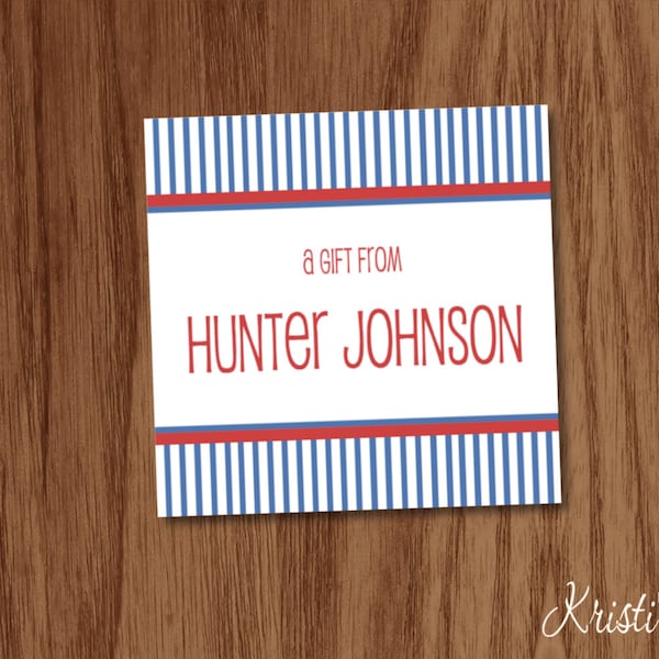 Pinstripe Calling Cards, Gift Tags or Stickers | Personalized A Gift From Cards | Boys Birthday Gift Tag