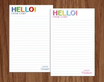 Kids Camp Stationery | Personalized Lined Hello From Camp Note Pad | Boys and Girls Personalized Stationery Gift | Notes to Mom and Dad