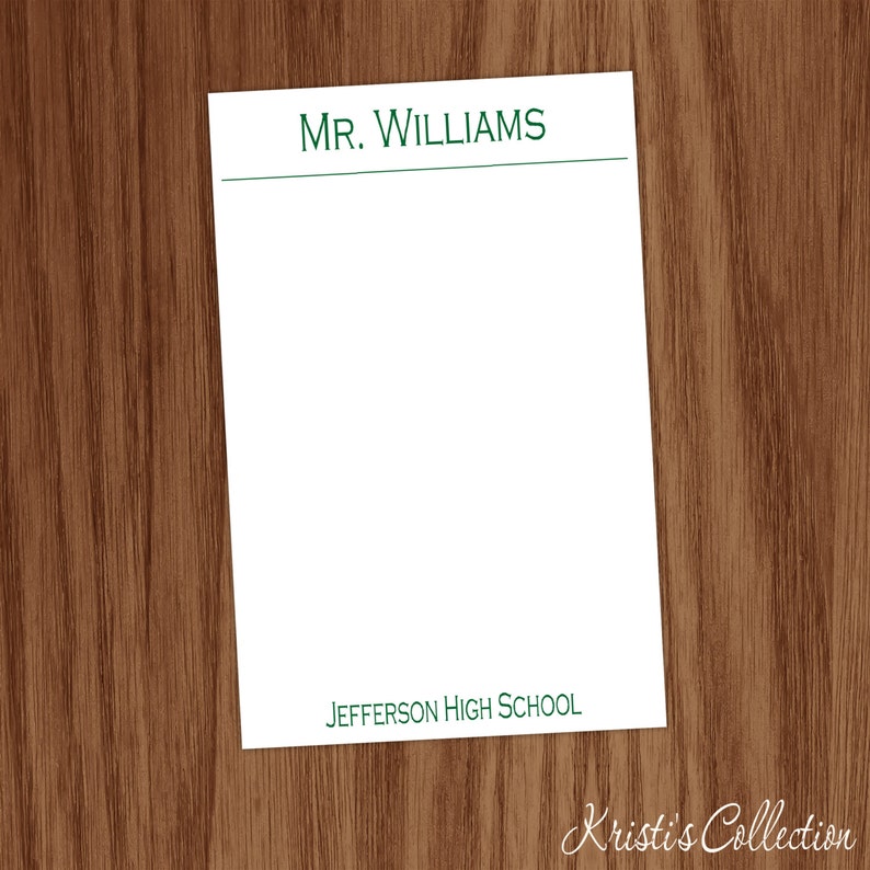 Custom School Colors Personalized Teacher Notepad with School Name Note Memo Pad Great gift for male and female teachers