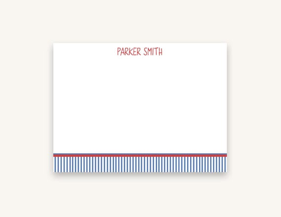 Personalized Boys Stationery | Pinstripe Flat Note Card Set