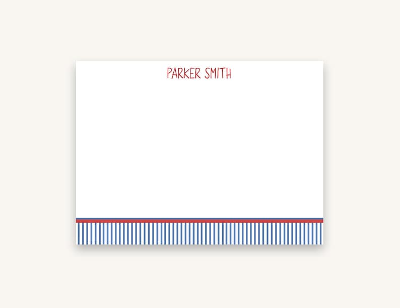 Personalized Boys Stationery | Pinstripe Flat Note Card Set image 1