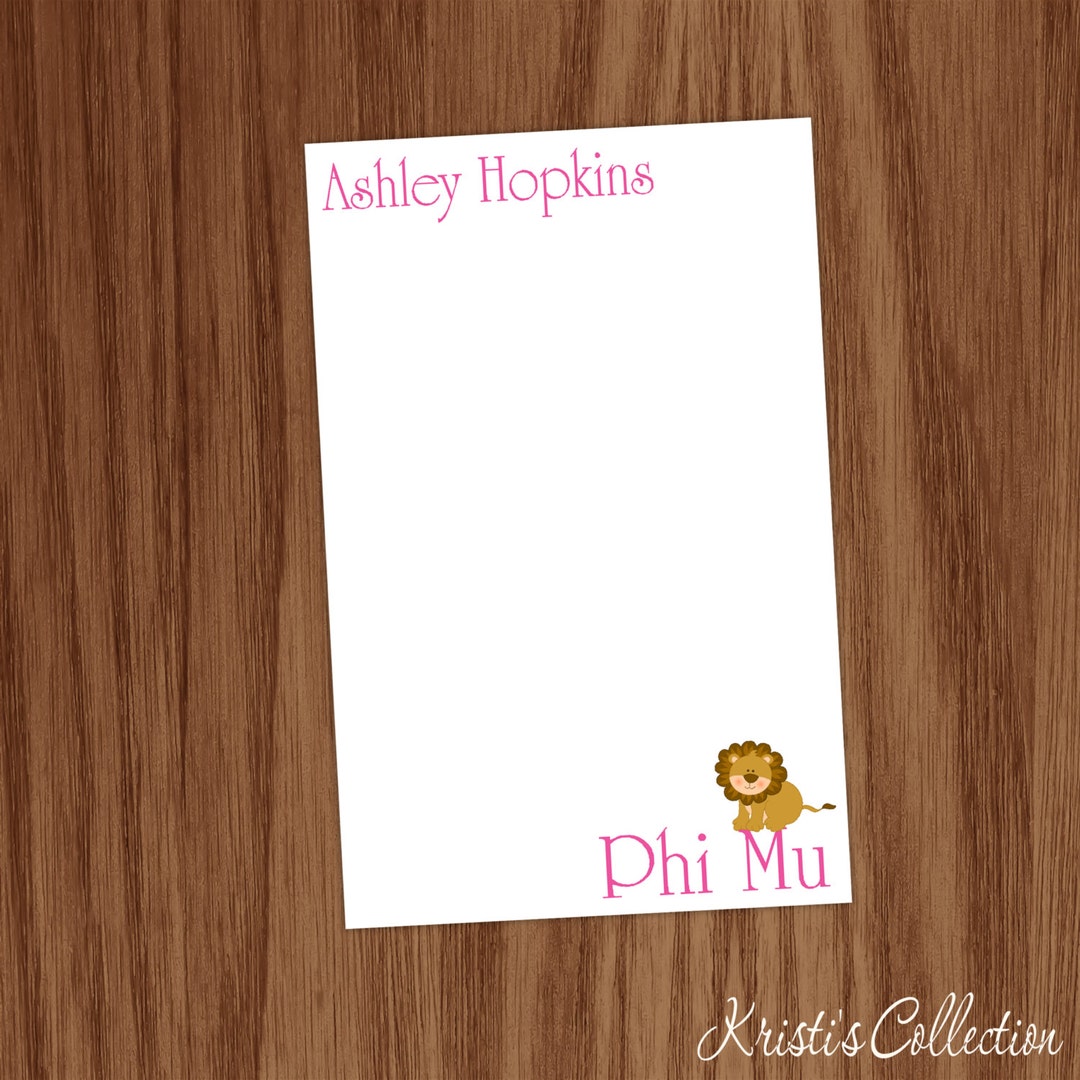 Phi Mu Lion Notepad | Custom Greek Stationery Gifts for College Girls ...